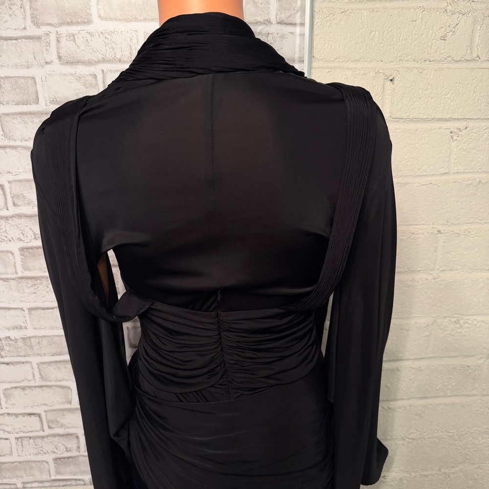 Givenchy SS14 Viscose Drapey Dress Black size FR 34 Leather trim Front Slit - Picture 7 of 14